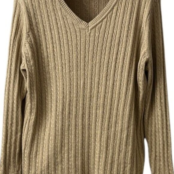Laura Scott Tan Metallic Gold V-Neck Cable Knit Pullover Sweater 2X - Picture 3 of 9